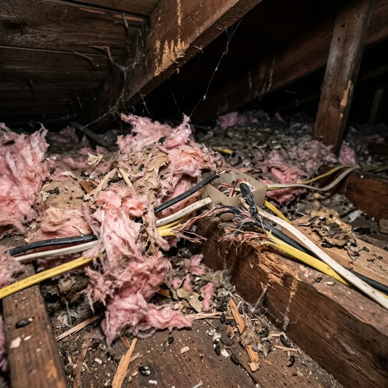 Contaminated ceiling insulation being assessed in a Lysterfield South roof space