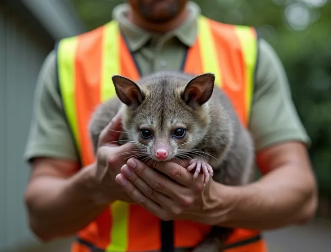 Animal handler safely recovering a deceased possum in Lysterfield South