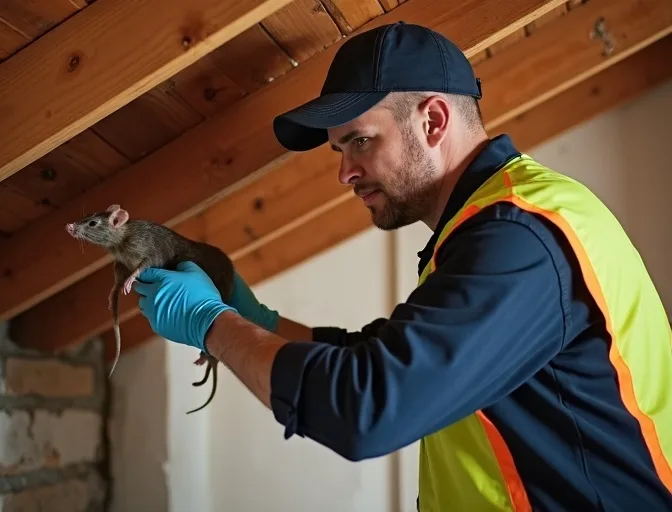Technician inspecting a roof cavity for a dead rat in Lysterfield South